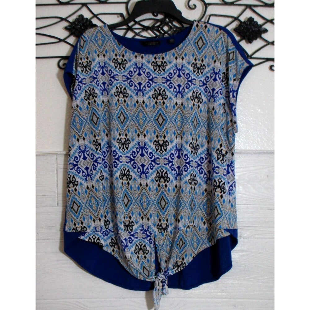 Investments Women's Top Size PXL Multicolor Geometric Short Sleeve Round Neck